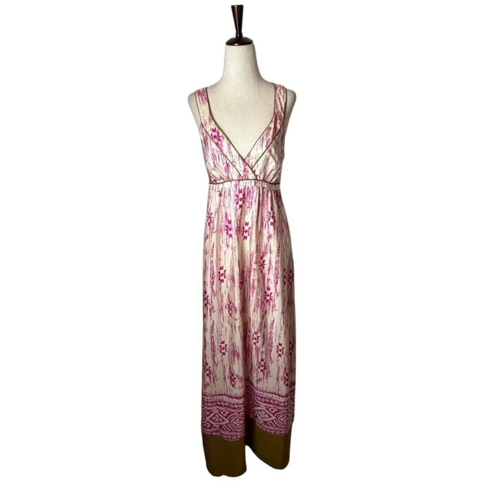 Ann Taylor Loft Dress Women 4 Pink Floral Silk Criss Cross Back Maxi Preppy Boho - Image 3