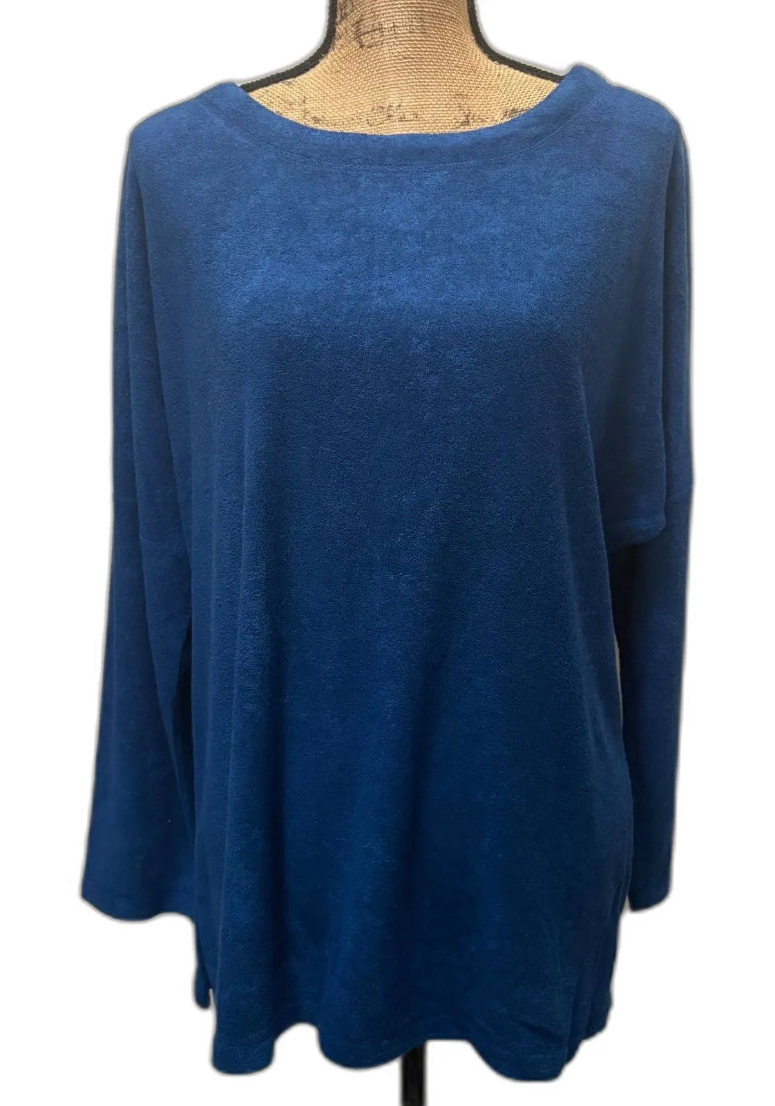 Natori French Terry Loungwear Top Long Sleeve Pullover Blue Cozycore Size Medium - Image 1