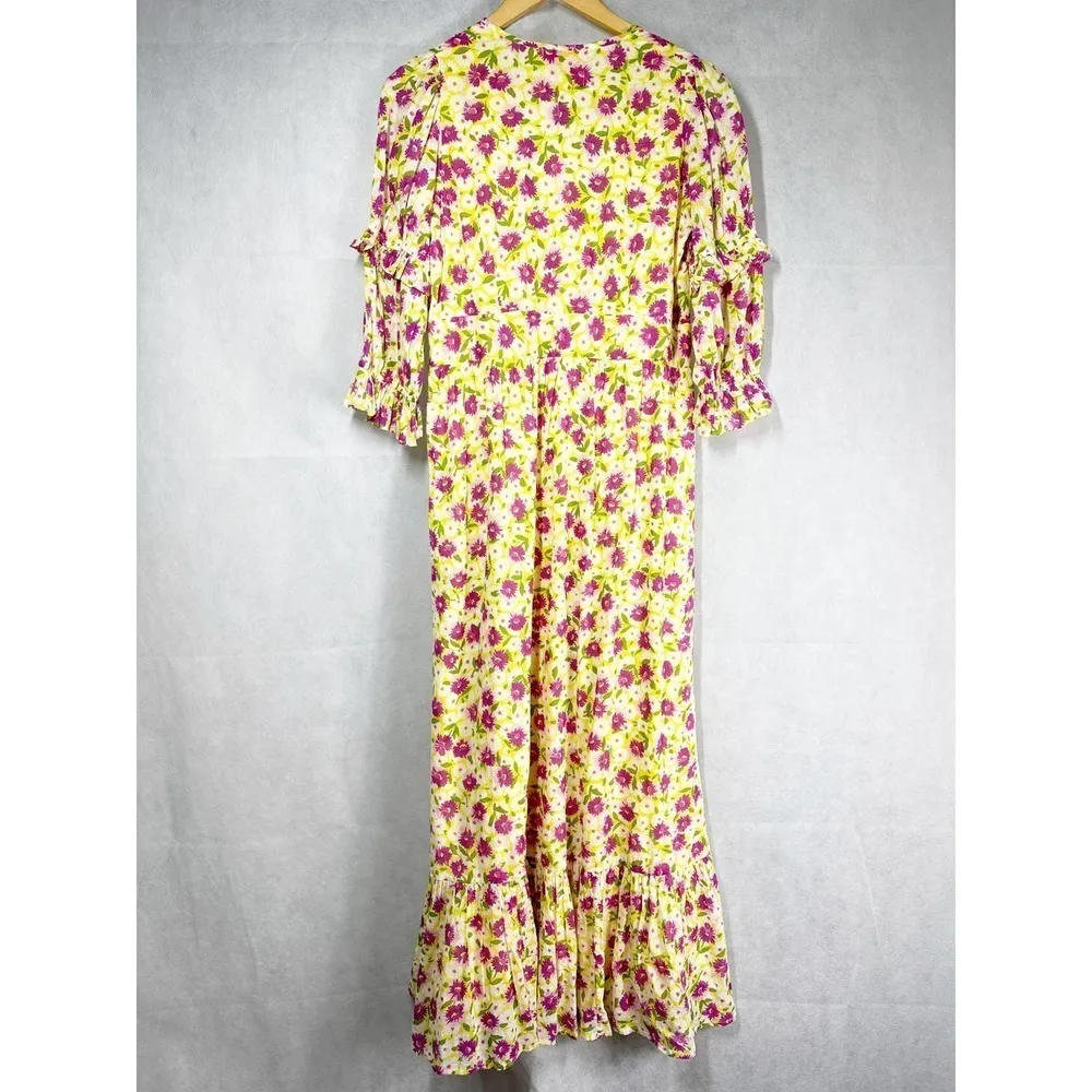 Banjanan Aubree Cottagecore Flower Ditsy vibrant Yellow Midi Dress Size Medium - Image 2