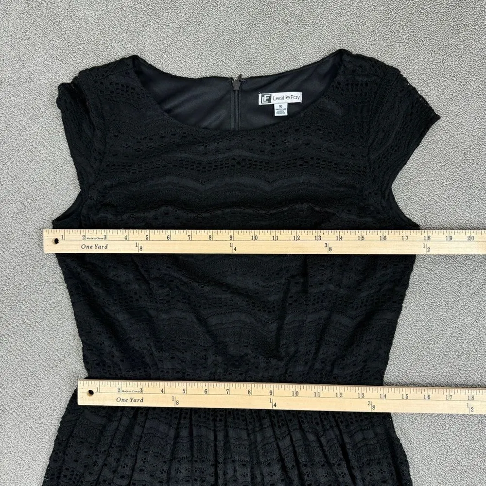 Leslie Fay Lace Dress‎ Black 10 Skater Blouson Knee - Image 12