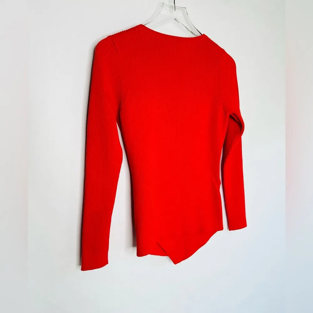 Milly Cross Front Long Sleeve Knit Red Gold Buttons Sweater Top Shirt Size M - Image 8
