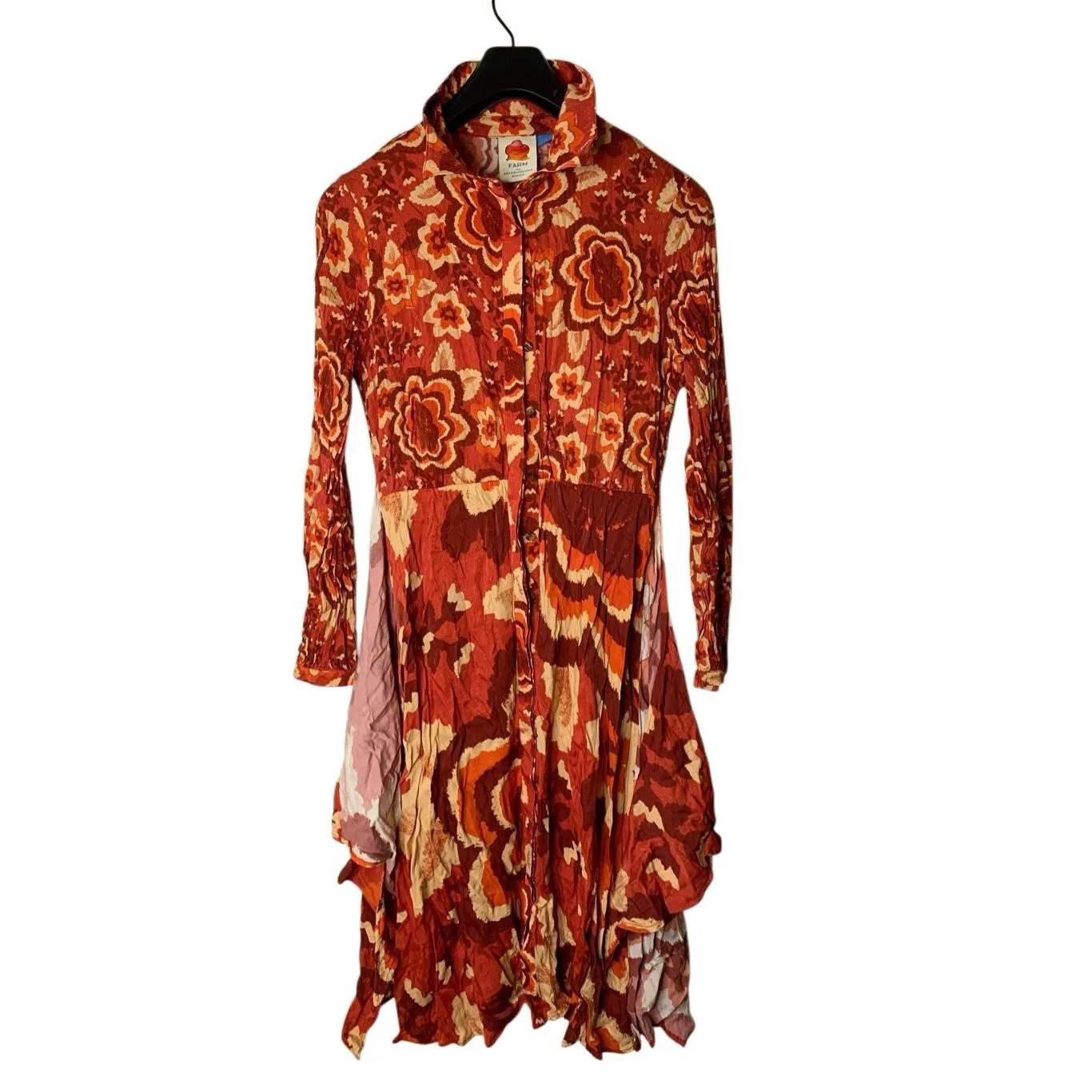 Farm Rio Long-Sleeve V-Neck Floral Midi Shirt Dress women's size medium - Image 2