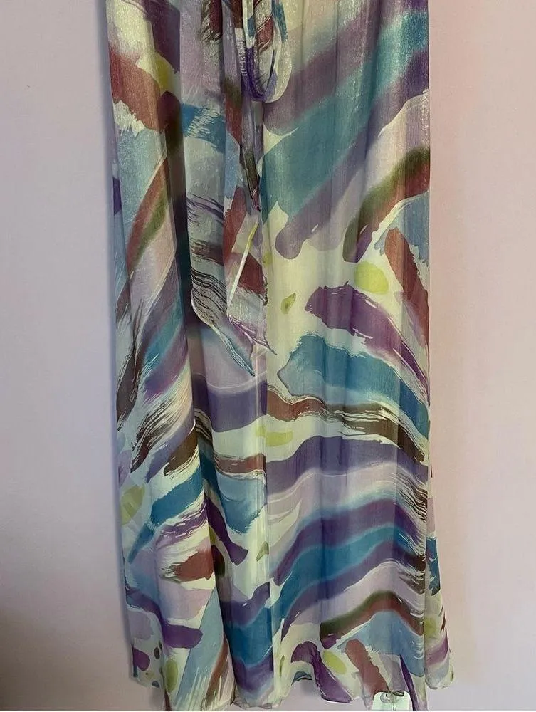 B Darlin Prom Dress Size 9 10 Halter Beaded Satin Maxi Purple Blue Chiffon - Image 7