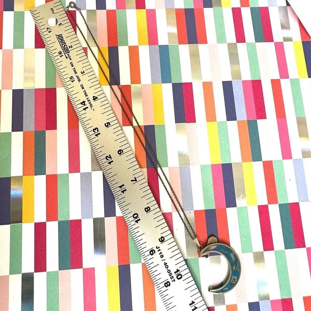 Boho Abalone Crescent Moon Necklace – Vintage Inlay Drop Pendant Blue - Image 7