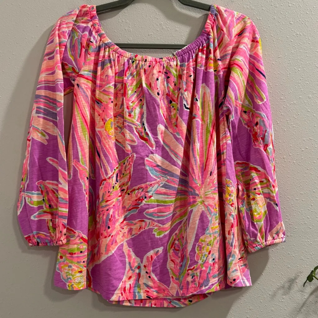 Lilly Pulitzer Small Amethyst Sunseekers Enna Off Shoulder Blouse Preppy Resort - Image 2
