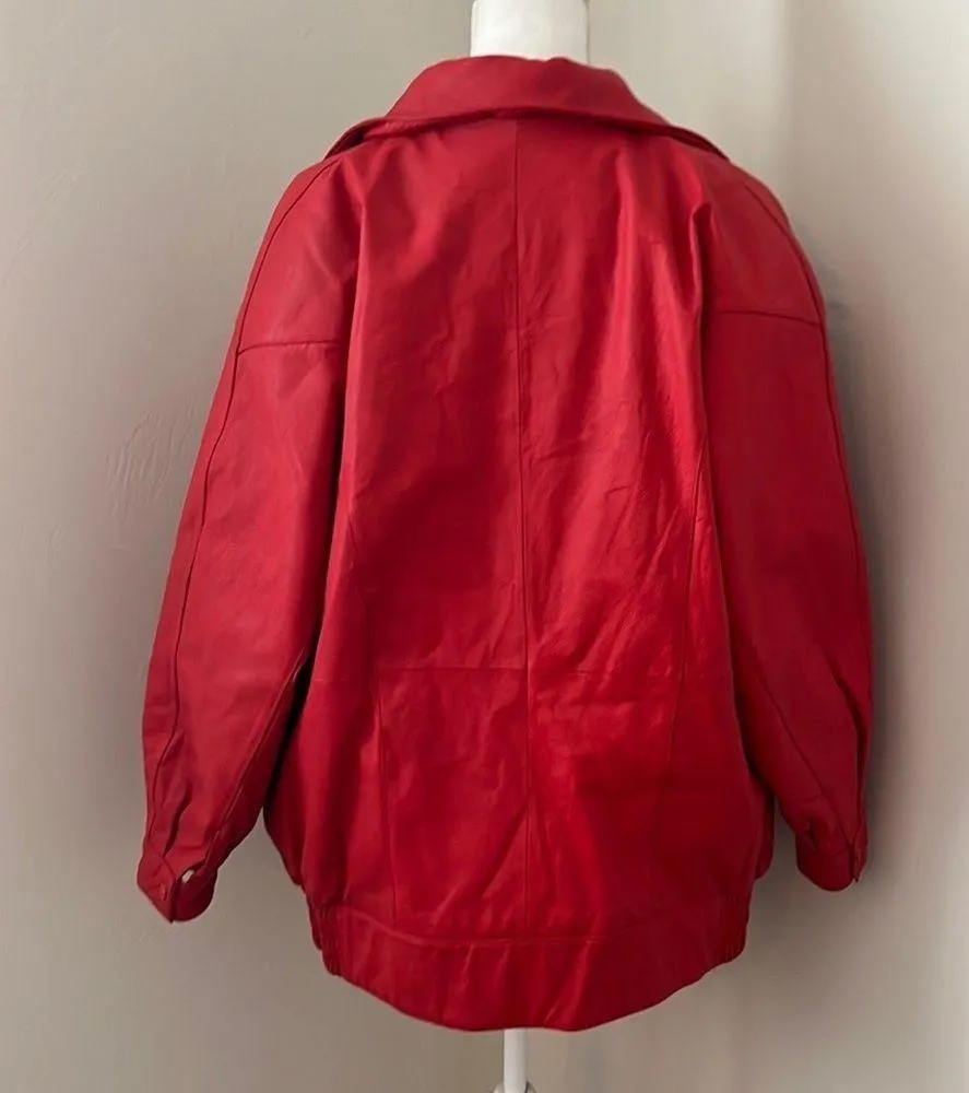 Oversized Vintage Leather Jacket Red Size M - Image 2