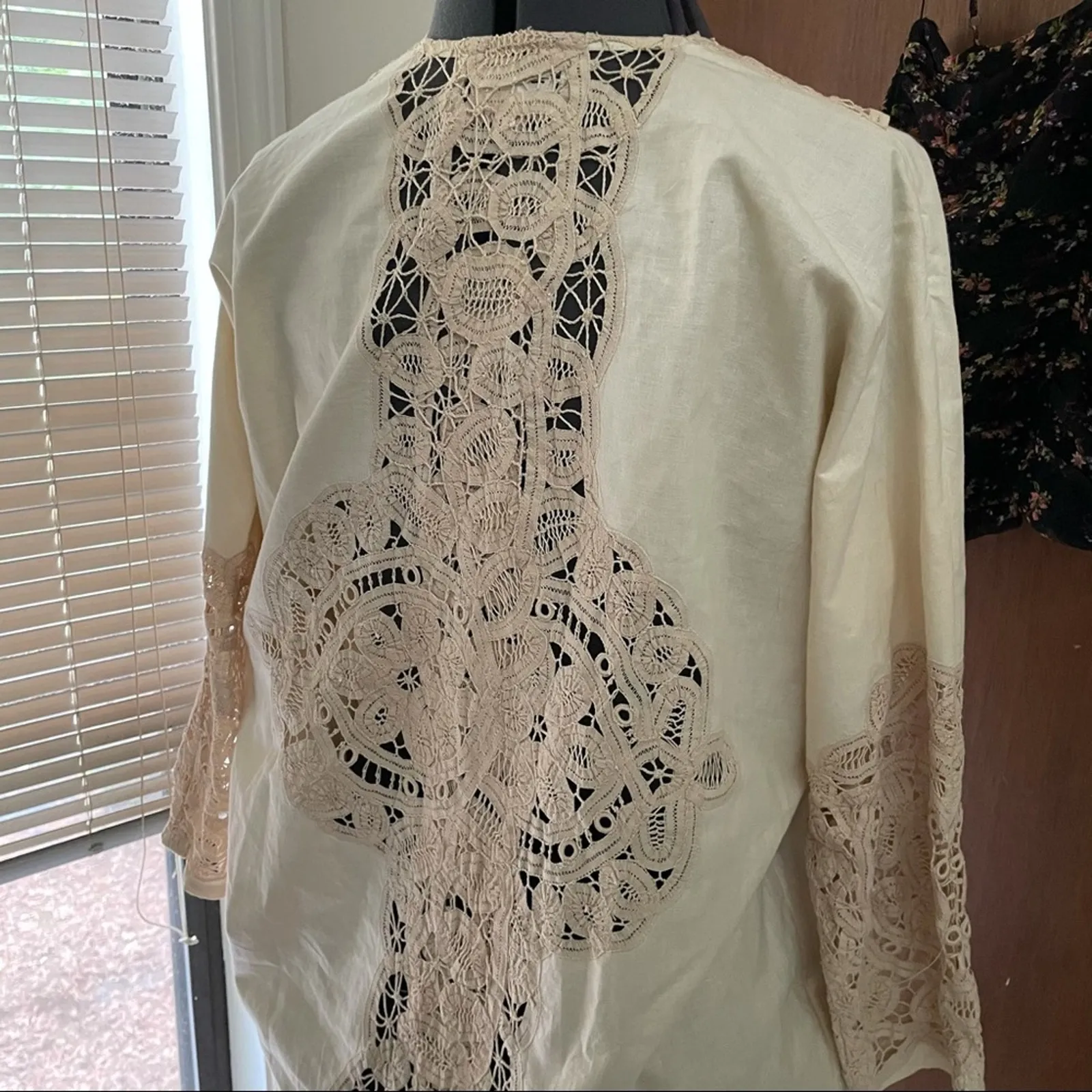 70s Edwardian lawn coat lace White - Image 6