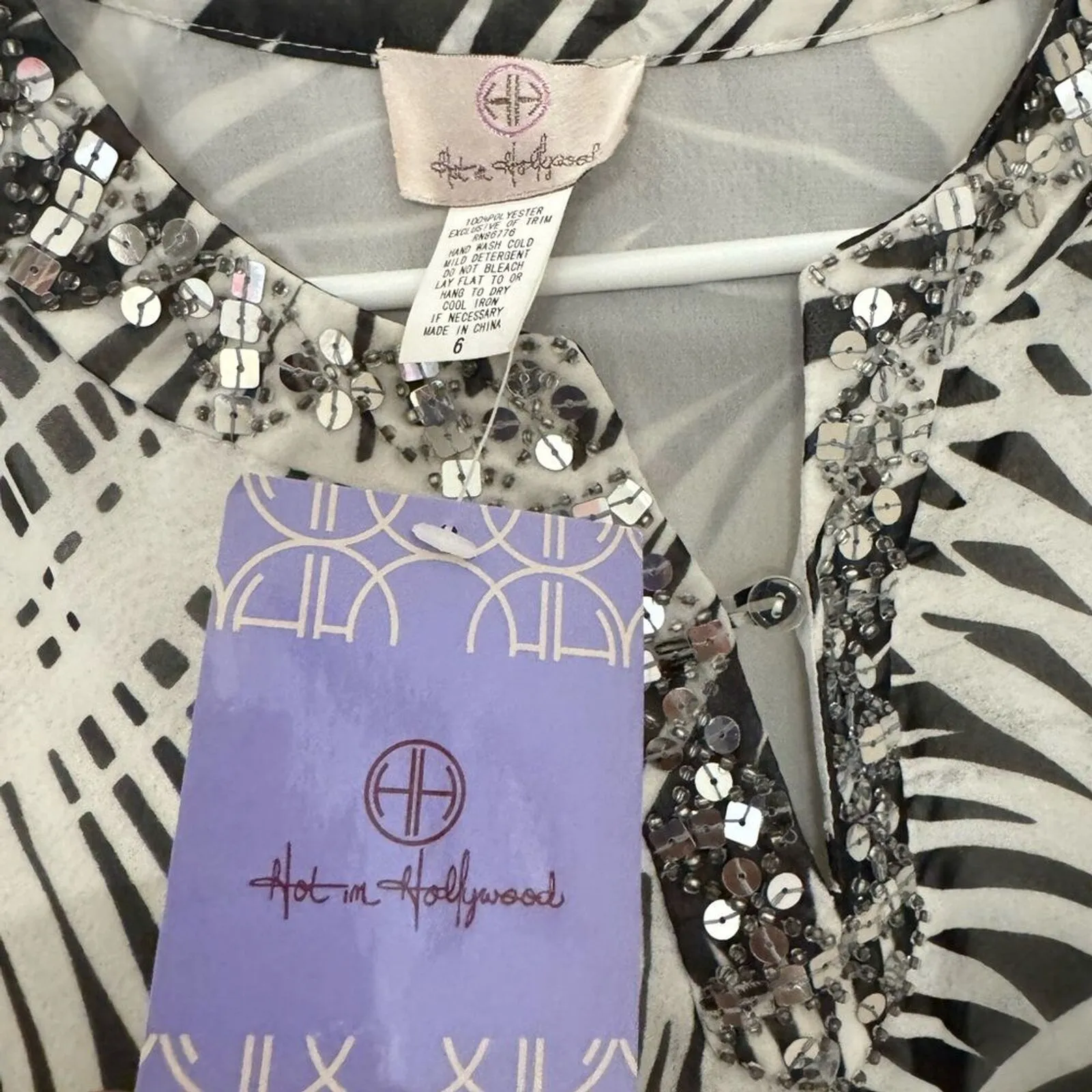 NWT Chic Leaf‎ print dress/tunic/blouse sequin Tropical Boho - Image 2