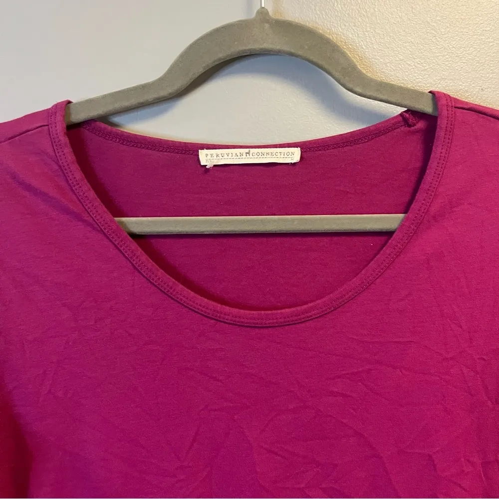 Peruvian Connection Top Hot Pink Long Sleeve Scoop Neck Tee Sz M GUC - Image 3