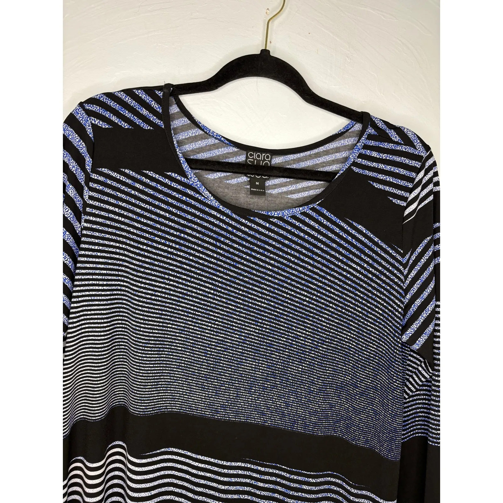 Clara Sun Woo Ombre Tunic Top Blue Black Striped Women's Size Medium Lagenlook - Image 2