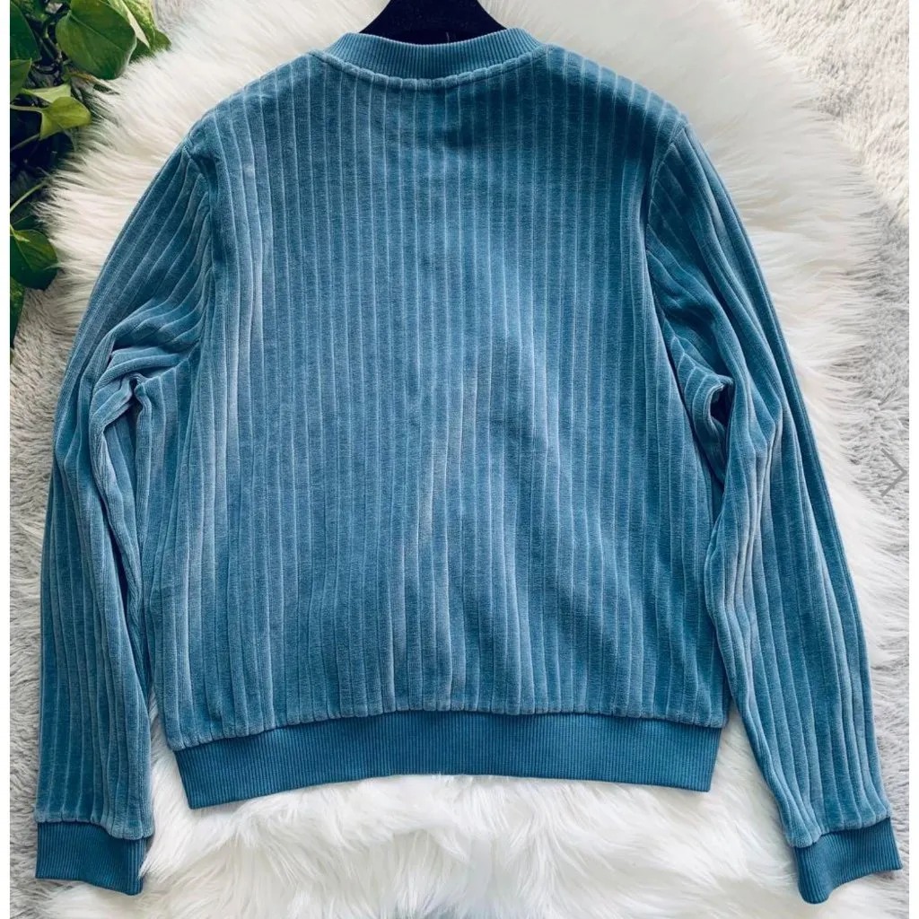 Sezane Blouson Iris cotton velvet jacket vintage blue SZM bust 43in Size M - Image 3