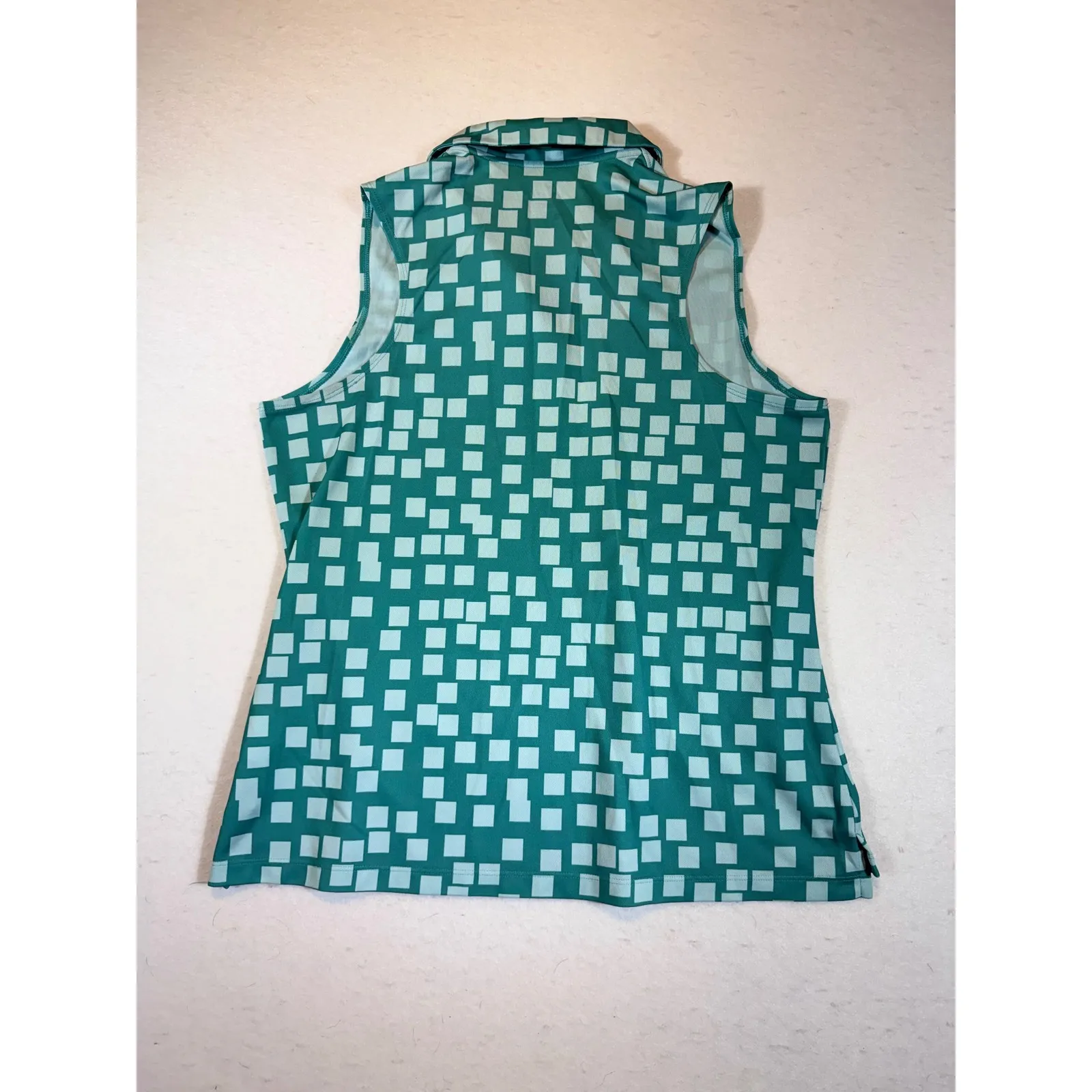 Nike Dri Fit Sleeveless Golf Polo Shirt Women's Large Teal White Squares - Image 2