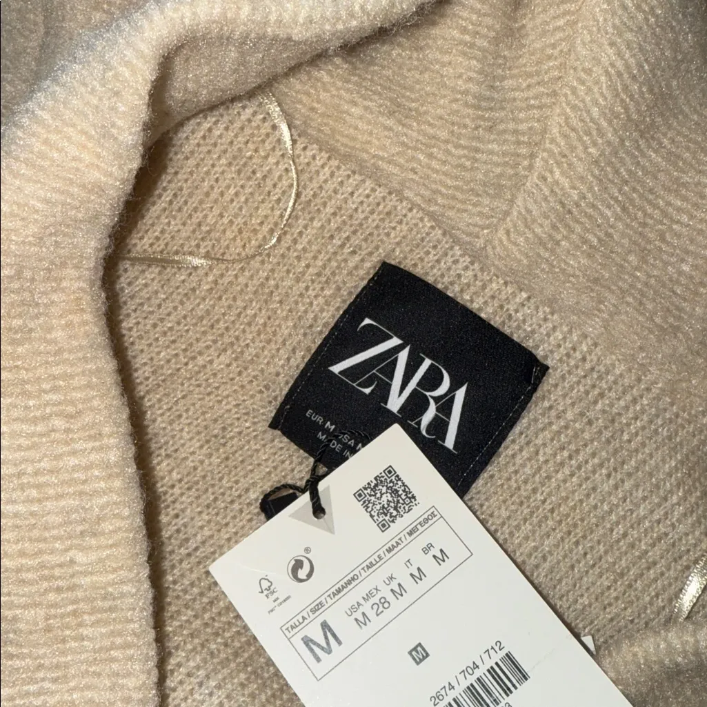NWT ZARA Bloggers Fave Hooded Poncho Sweater Jacket Pockets Beige Medim Wool - Image 7