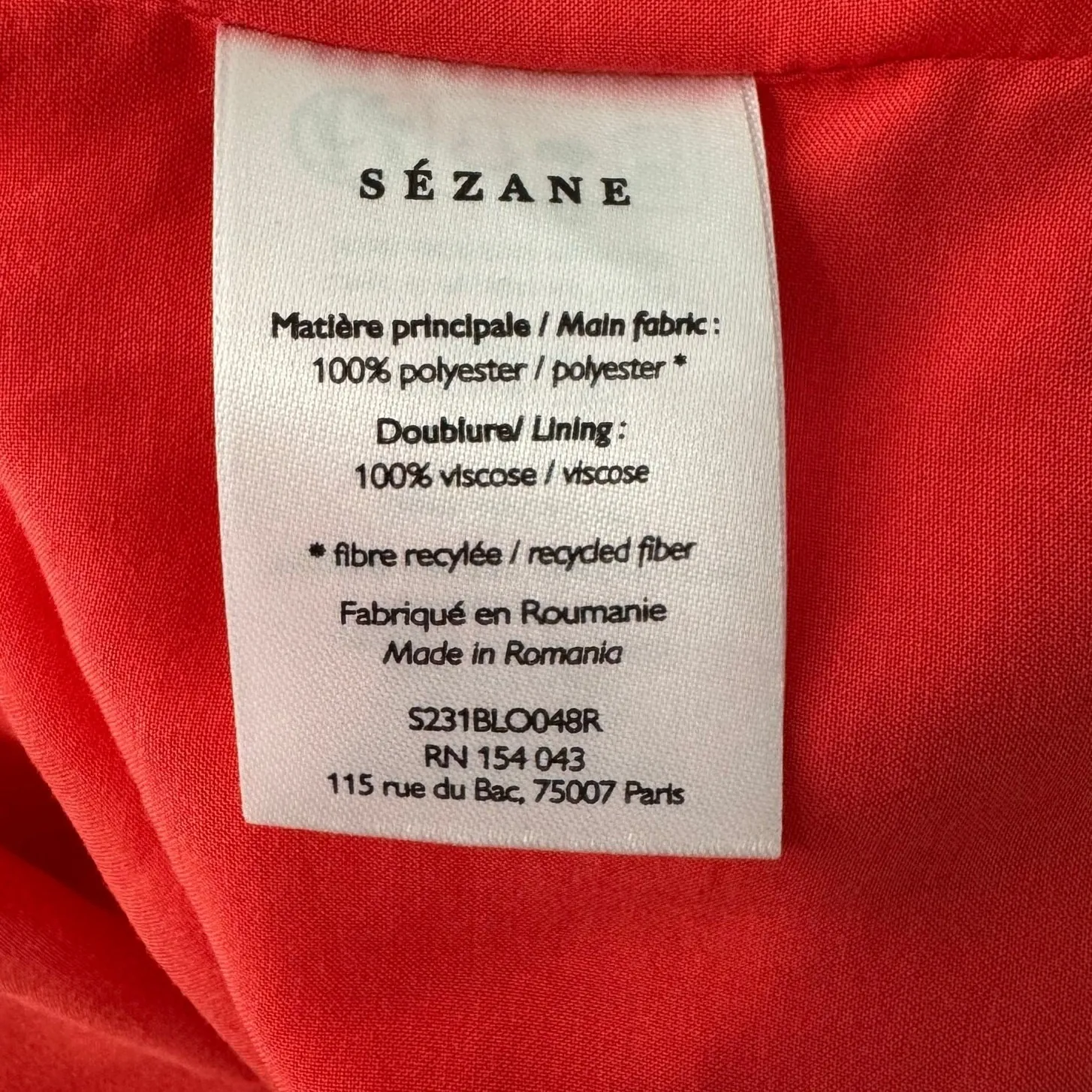 Sezane Romy Pleated Blouse Size 2 Red Flutter Sleeve Scoop Neck Feminine Elegant - Image 10