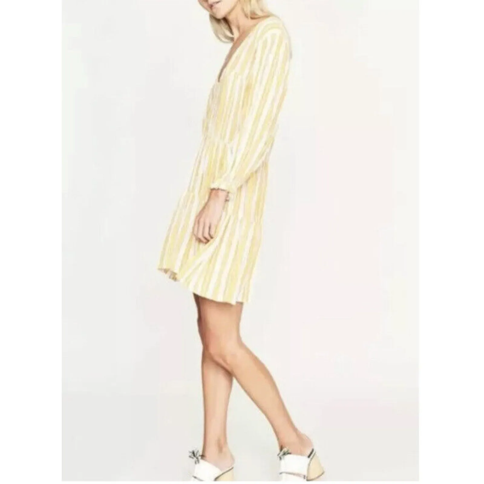 Faithfull the Brand Mini Dress Yellow Striped Long Sleeve - Image 12