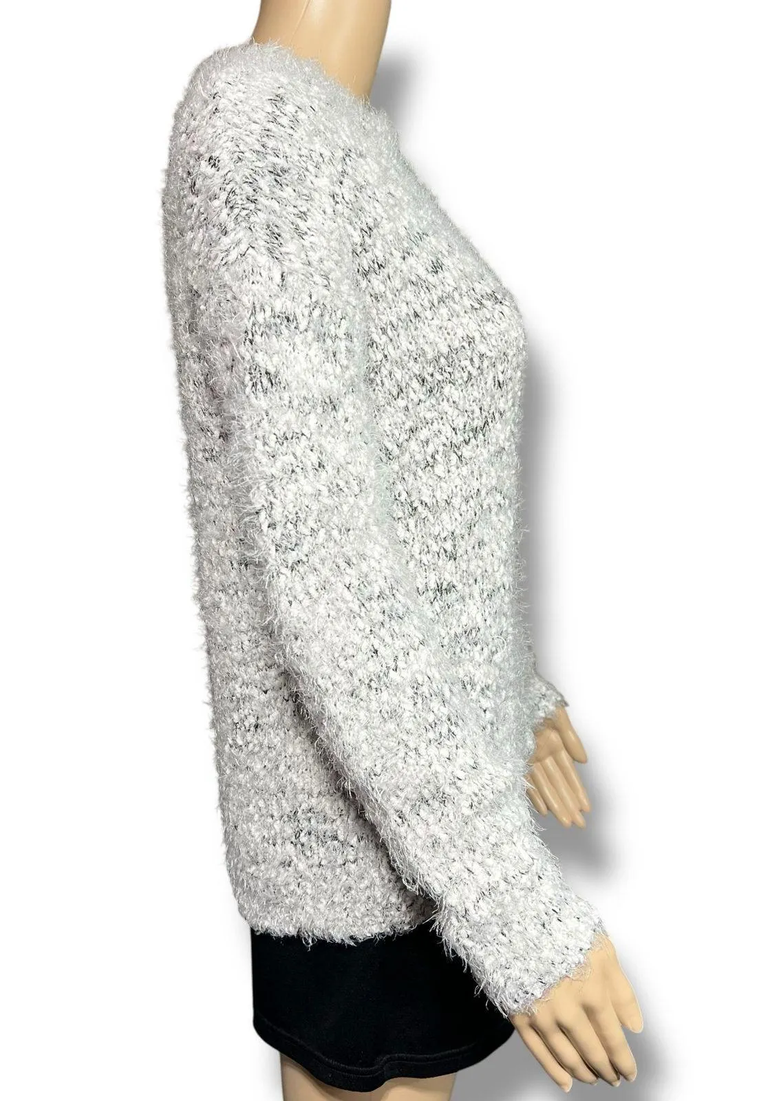 SO Womens Fuzzy Sweater Pullover Soft Stretchy Long Sleeve Lightweight Gray Smal - Image 2