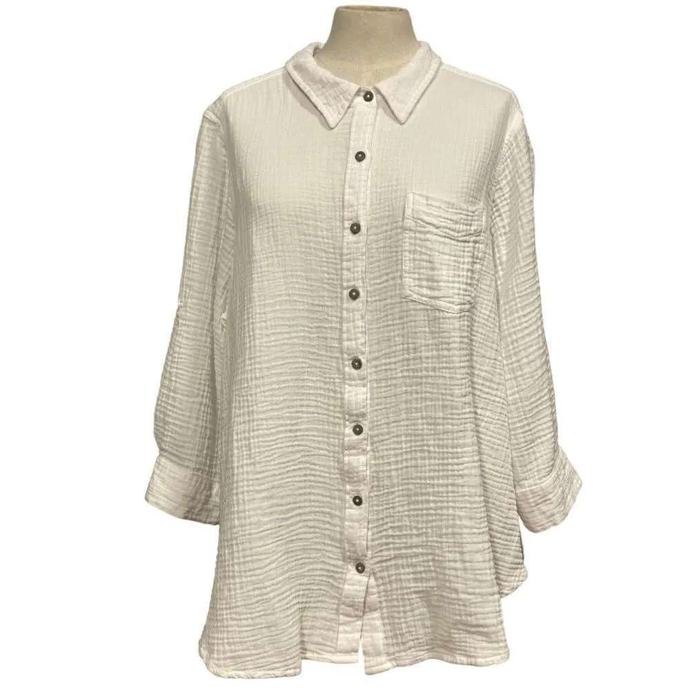 Caffe Marrakesh Solid White Casual Button Down Shirt White Size 3X - Image 3