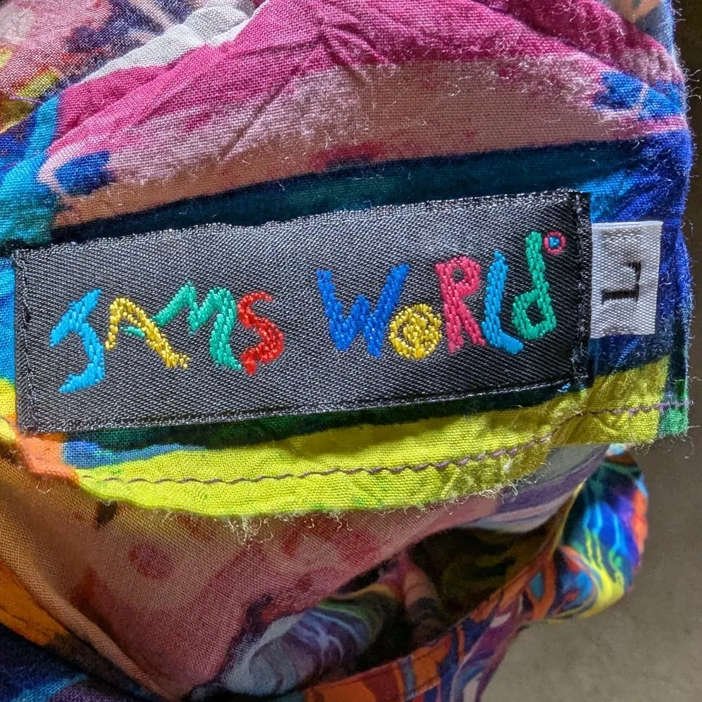 Vtg 1990s Jams World Colorful Geometric Patterned Basque Waist Midi Sun Dress L - Image 4