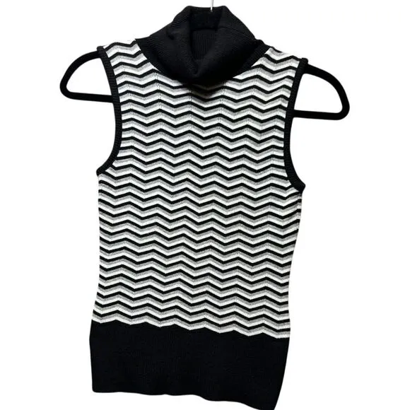 Vintage Y2K Chevron Sleeveless Turtleneck Sweater Vest Black White Geometric 90s Size undefined - Image 2