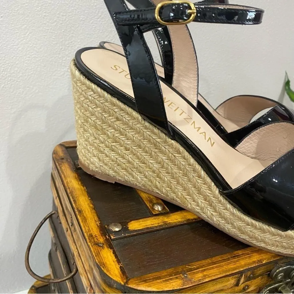 Stuart Weitzman Rosemaire Black Patent Leather Platform Espadrille Wedge Sandal - Image 6