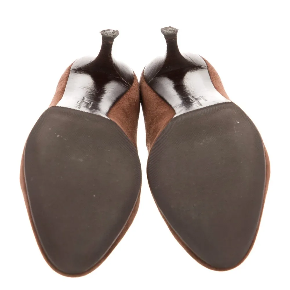 Salvatore Ferragamo Brown Suede Round Toe Kitten Heel Pumps - Image 5