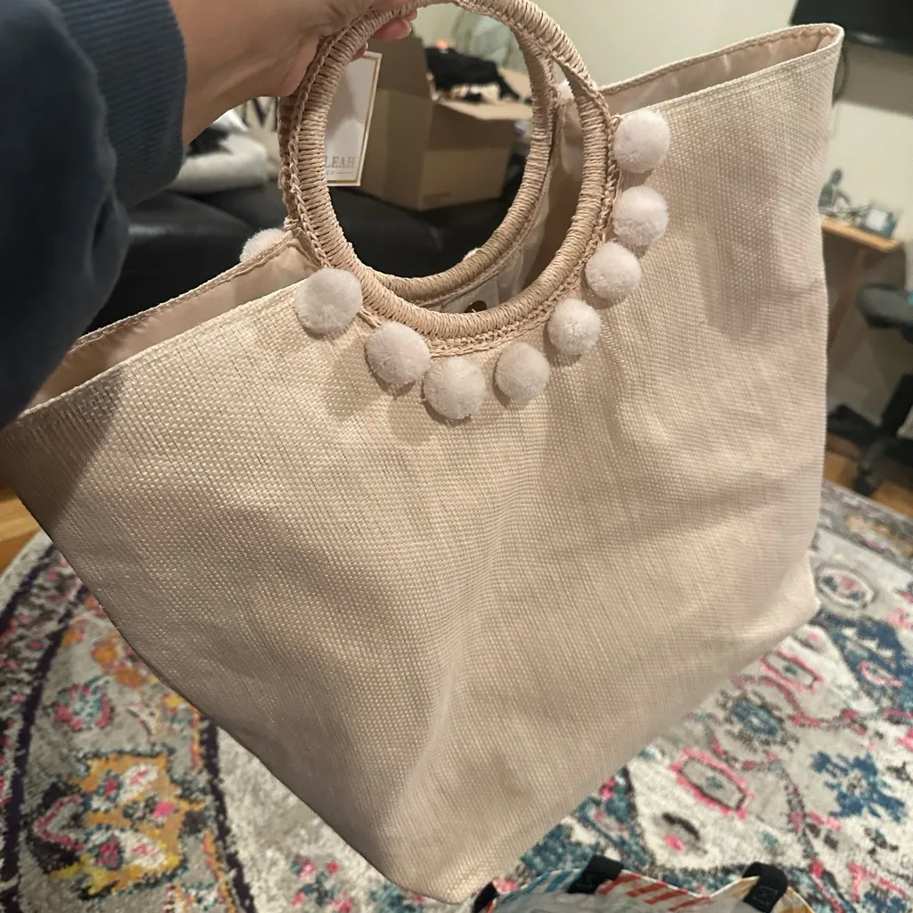 SHIRALEAH CHICAGO MIA BLUSH BRIDESMAID BRIDAL POMPOM TOTE - Image 5