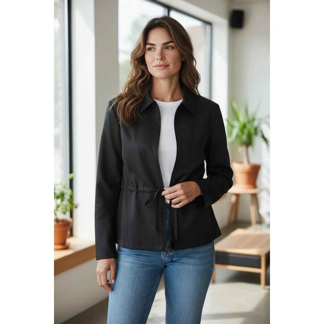 A. Byer California Blazer Womens Black Zipper Front Modern Chic Fits Size Medium - Image 2