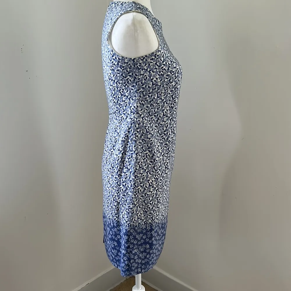 Talbots Blue/White Silk Floral Print Sleeveless Shift Dress sz 2p - Image 3