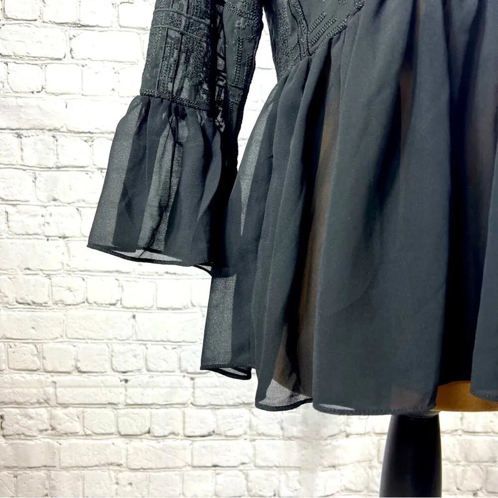 Blue Rain Black Boho Top‎ Size S (A6) - Image 5