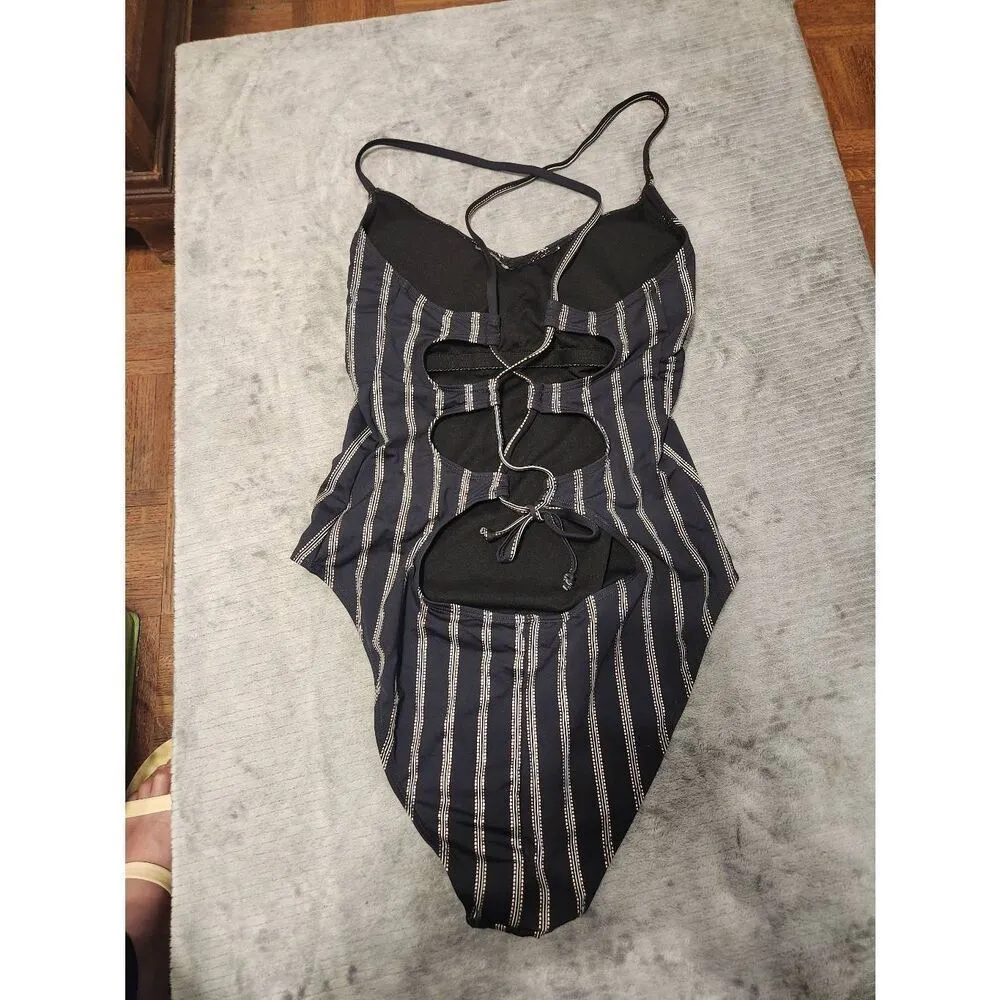 Ardene One Piece Swimsuit women Size S Black with Gold white stripe - Image 2