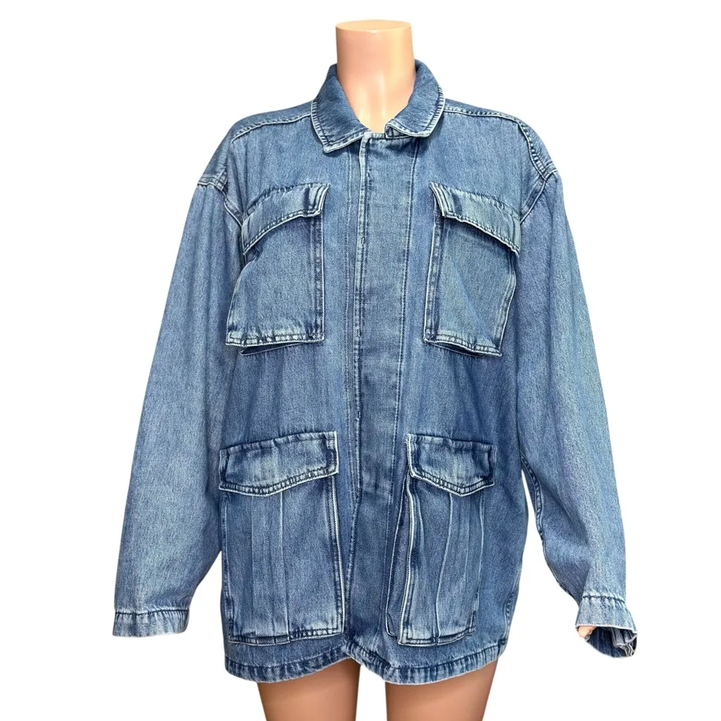 FAVORITE DAUGHTER Carly Cargo Denim Jacket, Highway, XL Blue - Image 11