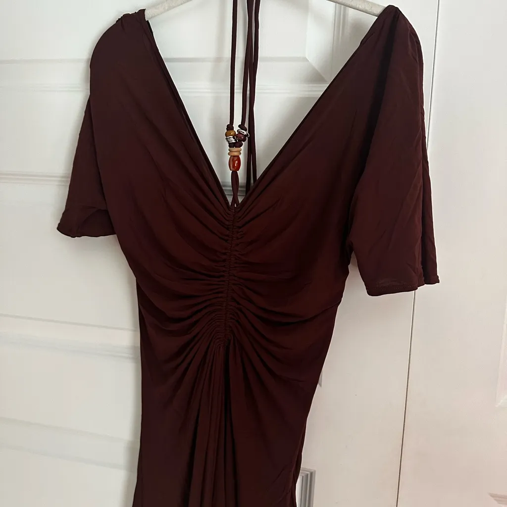 A.L.C. Nina Beaded Tie Neck‎ Maxi Dress- NWT S Bitter Chocolate - Image 5