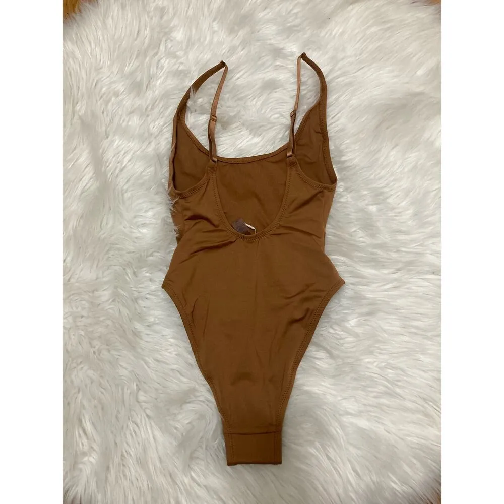 SKIMS Size XXS Almond Brown Scoop Neck One Piece Swim Suit Bathing suit - Image 5