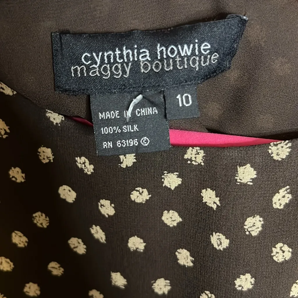 Vintage Cynthia Howie Maggie Boutique Silk Polka Dot Maxi Dress High Neck Brown Size 10 - Image 12