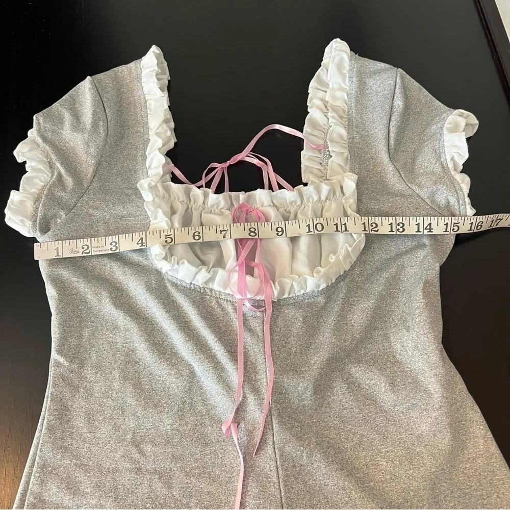 SheIn  stretchy unitard, ruffle hem, pull up, grey and white, sz L, NWOT - Image 10