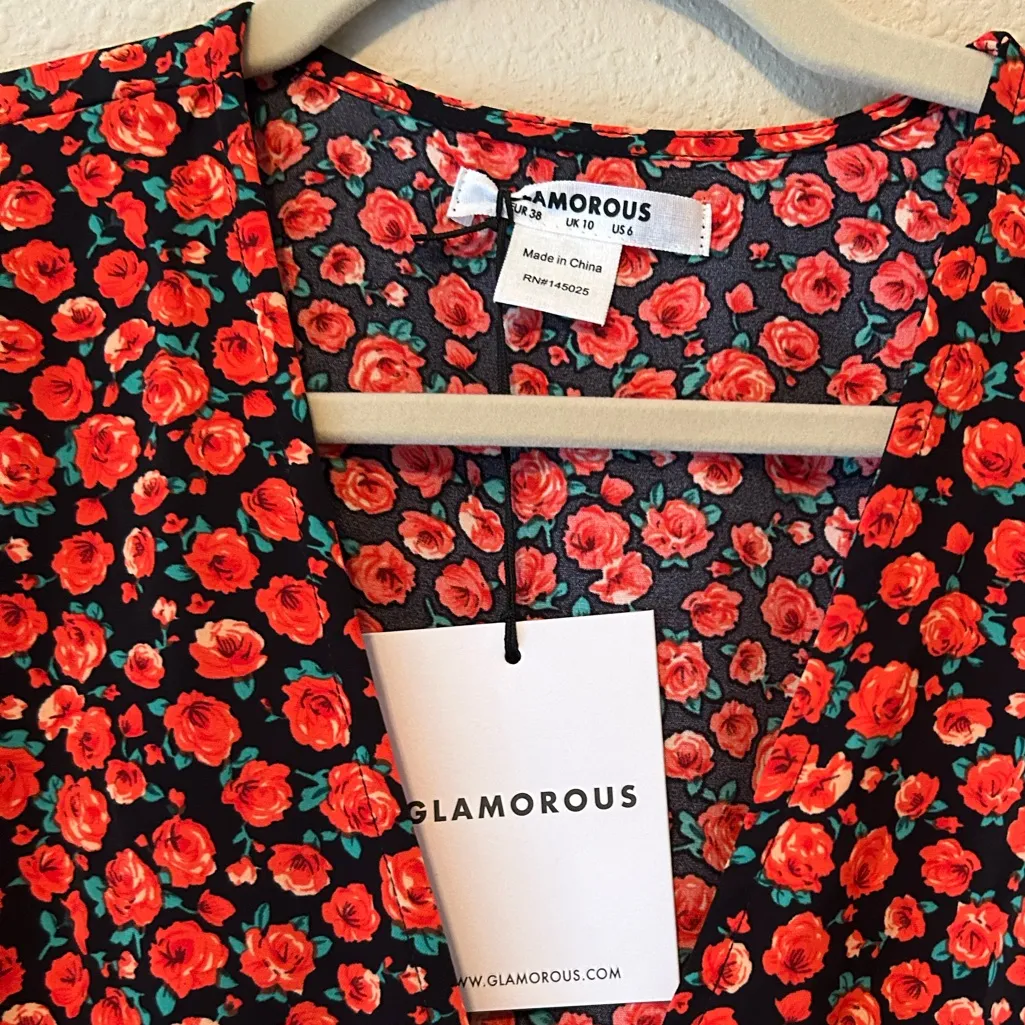 GLAMOROUS Bloom Midi Wrap Dress in Red Rose Floral - Image 3