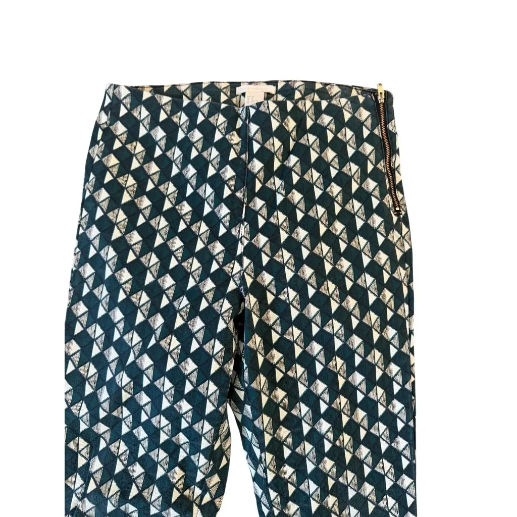 H&M Greeb Cream Patterned Triangle Print Ankle Pants Size US 8 - Image 5