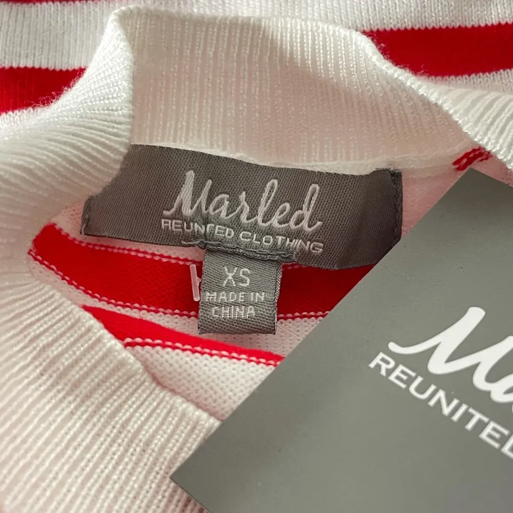 Marled Reunited Clothing One of a Kind Striped Sweater, White, Red, X-Small - Image 6