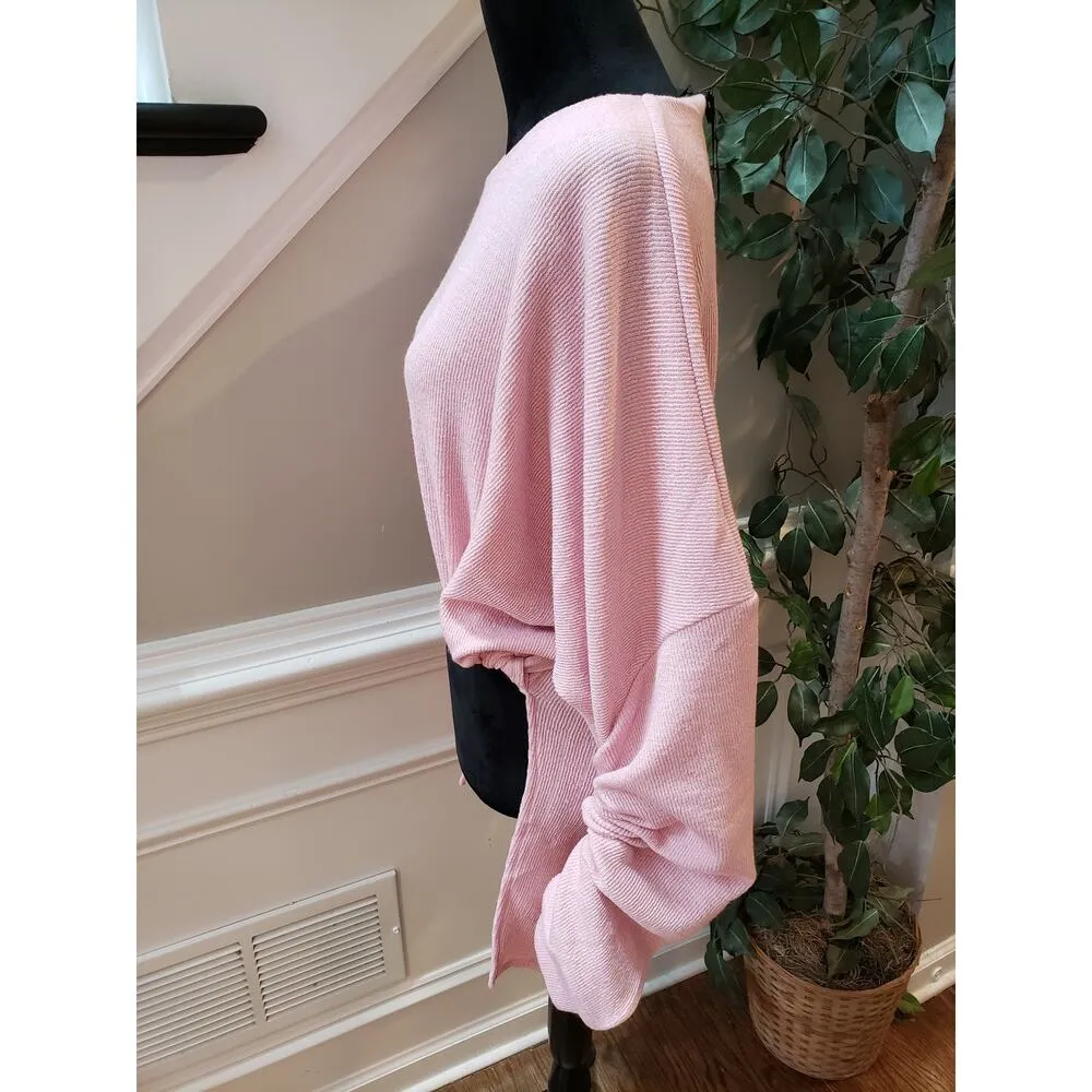 Balkan Sweater Womens Medium Pink Knitted High Low Bow Back Round Neck Pullover - Image 12