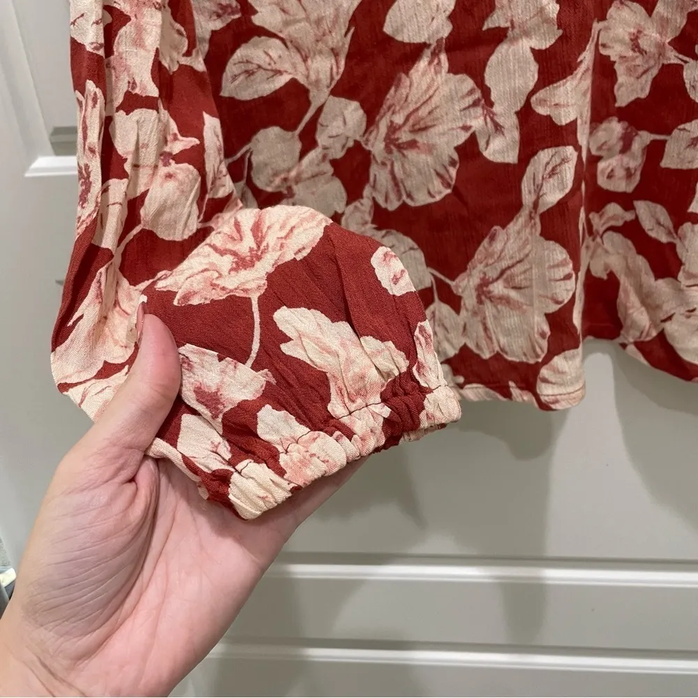 Billabong Red Pink Floral Winding Roads Sienna Long Sleeve Blouse - Image 9