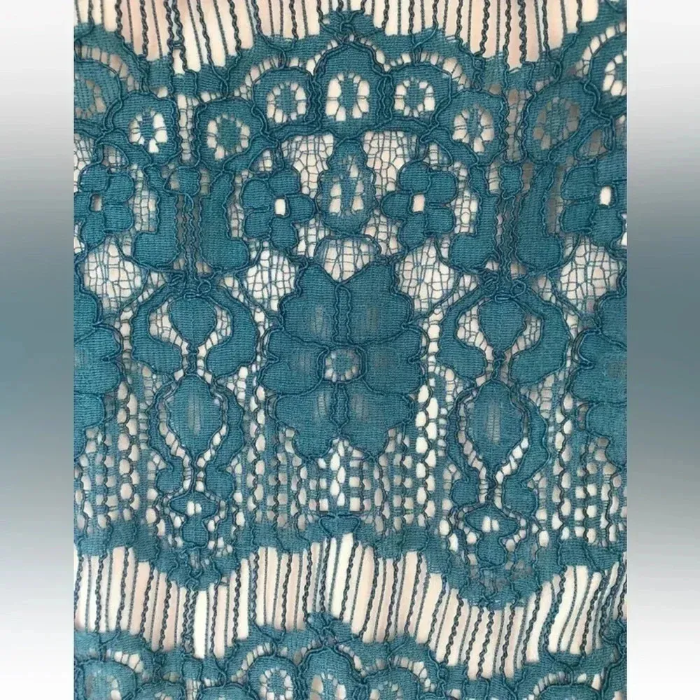 Anthropologie | Maeve | Elsa Peplum Eyelash Lace Teal Blue Cocktail Dress Size L - Image 5