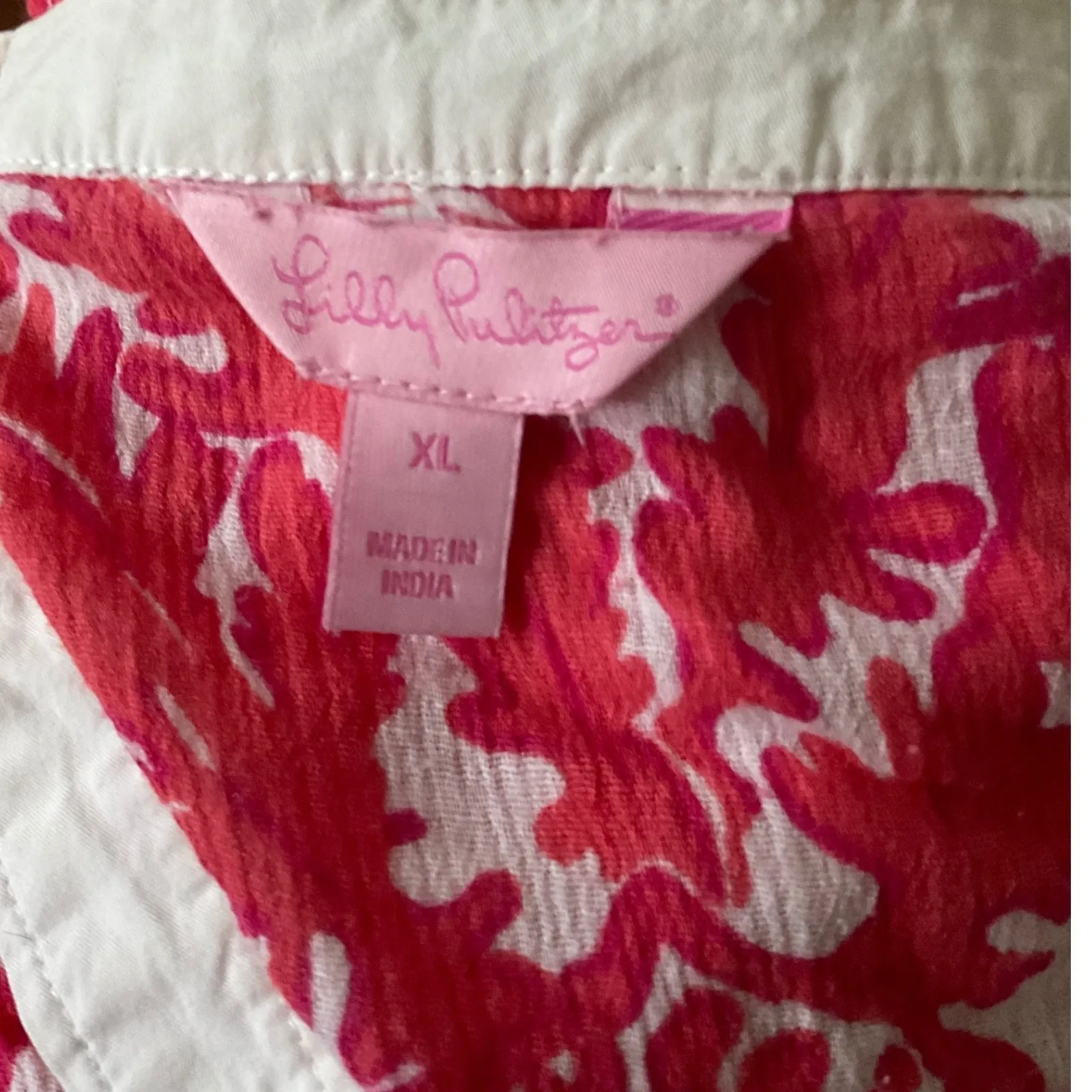 Lilly Pulitzer Tunic Dress Coral White Ikat Print Long Sleeve XL - Image 2