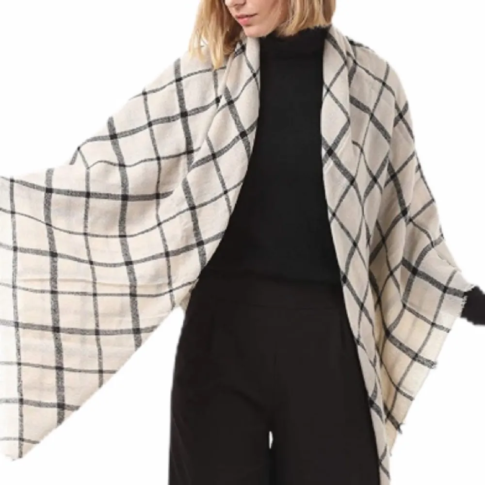 Large Classic Plaid Blanket Oversized Cozy Scarf Black - Image 4