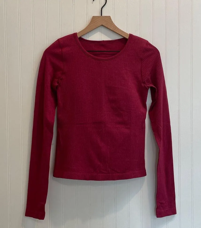 LULULEMON Ebb to Street Waist-Length Long Sleeve Shirt in Pomegranate Size 8 - Image 8