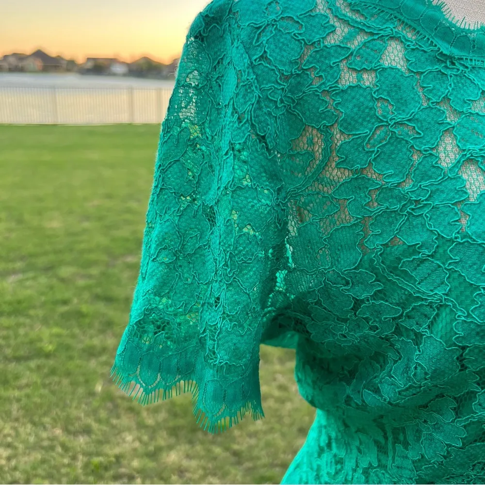 DVF Lace Emerald Green A Line Dress - Image 3