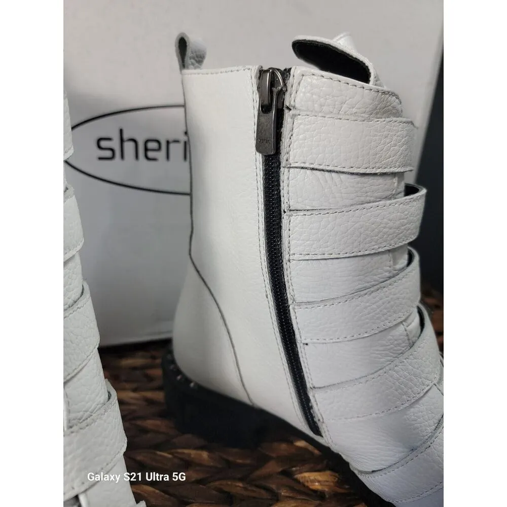New Beautiful Sheridan Mia Knight Buckle Boot In White Leather Sz 40 US 9 - Image 2