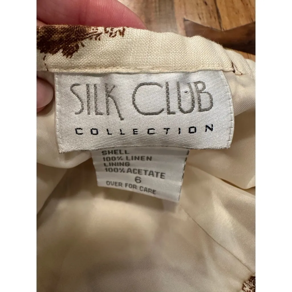 Women's Silk Club Collection Pants Size 6 Beige Brown Print Linen - Image 7