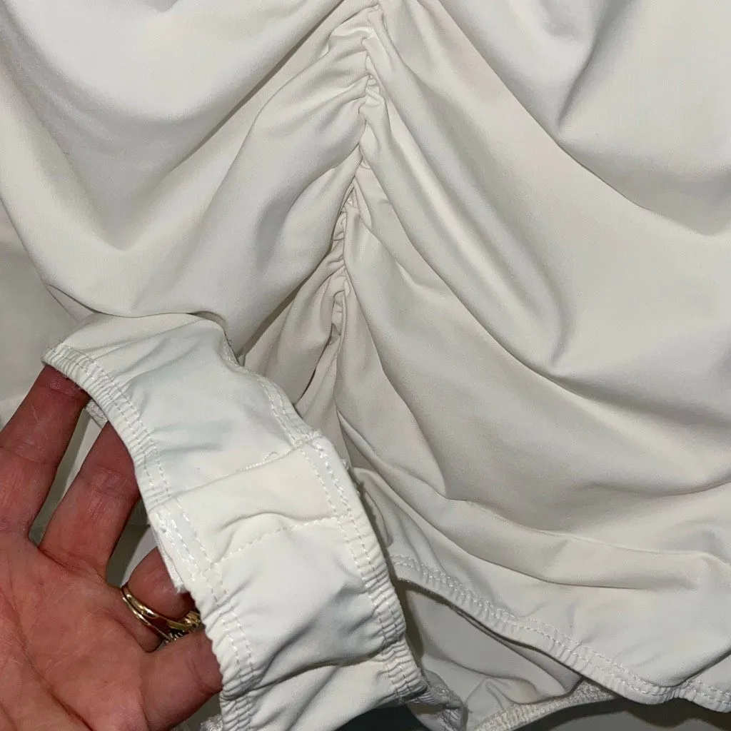 Lulus Womens‎ V-Neck Ruched Stretch Long Sleeve Bodysuit White Medium - Image 5