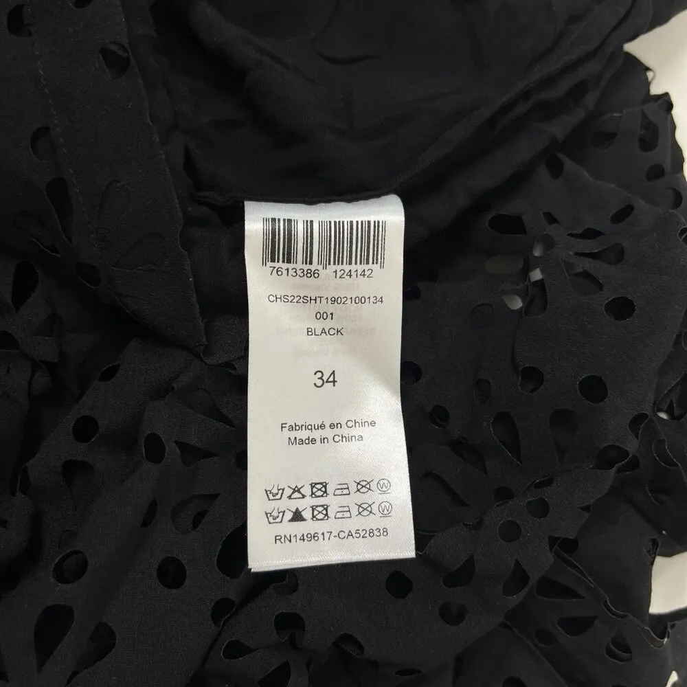 $428 NWOT See by Chloé Eyelet Top Lasercut Perforated Blouse Size 34 Black - Image 10