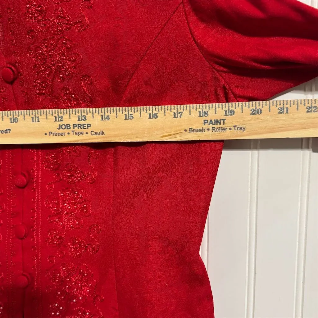 VTG Karin Stevens Petites Red Beaded Embroidered Jacket Blazer 8P 10P Holiday - Image 4